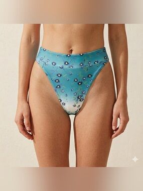 Aerie Blue Floral High Cut Cheeky High Waisted Bikini Bottoms Size Medium